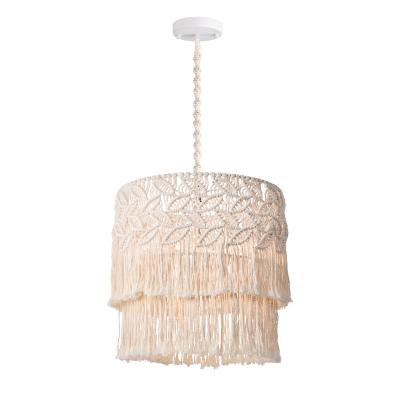 China Mid Century Vintage Vintage Fabric Chandelier Lampshade Braided Cotton Rope Pendant Light for sale