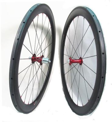 China Road Bikes Full Carbon 700C Tubular Bicycle Wheels , 50mm Wide Deep Carbon Wheel Set 25mm With Red Chris King R45 Hub 18 Months Warranty for sale