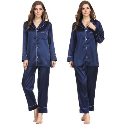 China Cheap promotion plus size satin silk long pajamas set women sleepwear pajamas for sale