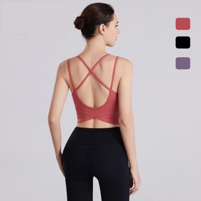 China Women Breathable Cross Strap Women's Top Push Up Sports Bra Top Sports Fitness Yoga Gym Crop Bra Breathable Sports Bra for sale