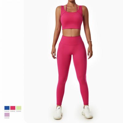 China Breathable High Waisted Workout Yoga Set Women Wear Custom Active Fitness Clothing Tight Leggings Seamless Yoga Set for sale