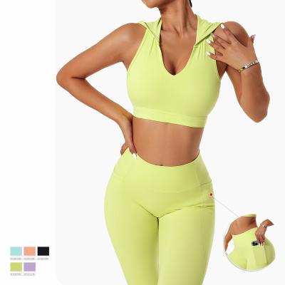 China Breathable Fitness Women Yoga Pants Sets Gym Workout Sets Hooded Clothing Women Yoga Sets for sale