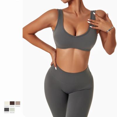 China New Breathable Women Fitness Yoga Workout Gym Bra Leggings Set Seamless Activewear Deep V Shape Yoga Sets for sale