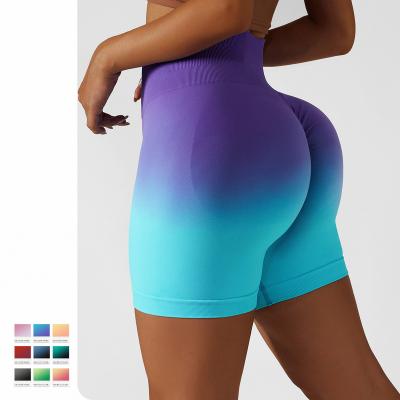 China Breathable wholesale summer fashionable gradient colors workout wear tie dye crack! crack! seamless butt yoga shorts for sale