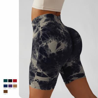 China Breathable Tie Dye Seamless Fitness Pants High Waist Hip Lift Women Sports Tight Workout Shorts Running Sexy Peach Gym Yoga Shorts for sale