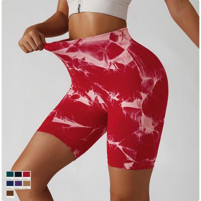 China Women Breathable Tie Dye Seamless Yoga Shorts Hip Lifting High Waist Butt Sports Crac! crack! gaiters cycle short shorts woman for sale