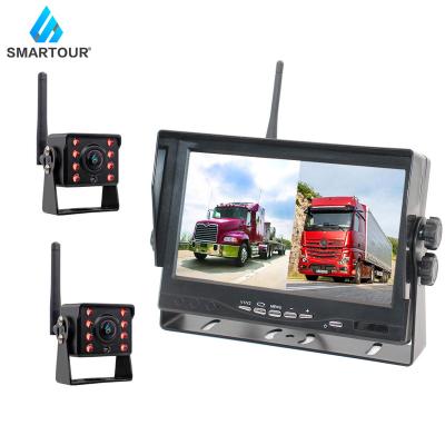 China DVR Built-in Smartour 7 Inch Bus Dual Lens Car Vehicle CCTV Monitor DVR Truck Rear View Camera System Kit For Trailer Wireless Reverse Aid for sale