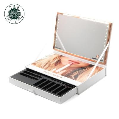 China Luxury Cosmetic Rectangle Cardboard Box Packaging Set Handmade LED Paper Gift Rigid Cosmetic Box With Mirror for sale