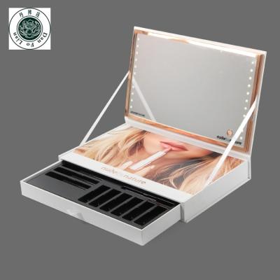 China Handmade Custom Paper Boutique Packaging Box White Lipstick Drawer Toiletry Gift Boxes With Led Mirror for sale