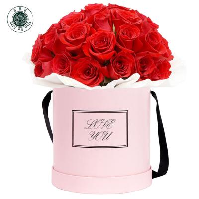 China OEM Valentine's Day Handmade Luxury Pink Flower Gift Box Empty Luxury Preserved Fresh Pink Round Cylinder Flower Gift Box for sale