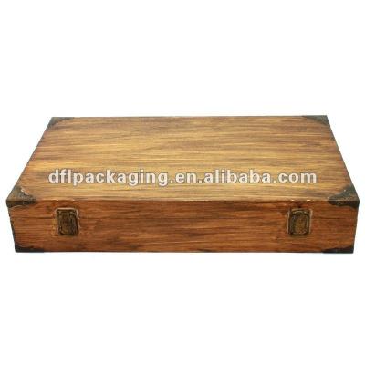 China Old handmade rectangle wooden box with metal hinge for sale