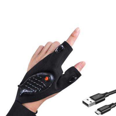 China Agriculture USB Rechargeable LED Flashlight Gloves Fingerless Night Fishing Camping Fishing Gloves With LED Light for sale