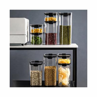 China Clear Plastic Freshness Preservation Pop Sealed Jar Stackable Kitchen Organizer Square Cereal Dry Airtight Food Storage Jars Container Set With Lids for sale