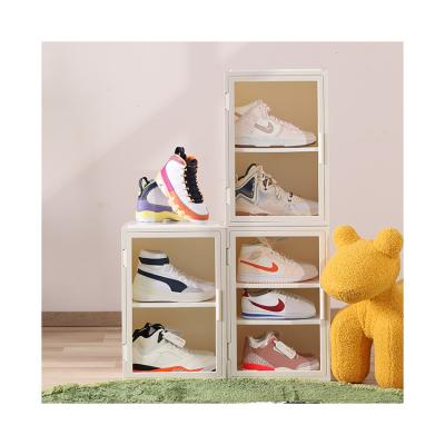 China Modern Viable Shoe Containers Wholesales Sneaker Shoe Display Storage Box Stackable Clear Transparent Magnetic Plastic Cabinet for sale