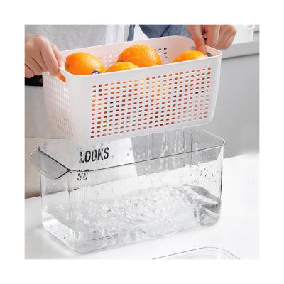 China High Quality Container Kitchen Refrigerator Wholesale Food Organizer Freshness Plastic Fresh-keeping Storage Box with Drain Basket for sale