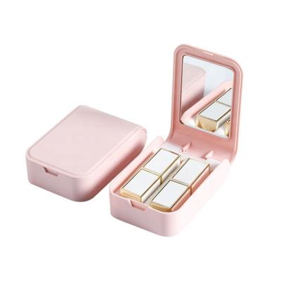 China Factory Direct Sales Viable Wholesale Modern Portable Pink Plastic Mini Makeup Cosmetic Lipstick Storage Box With Mirror for sale