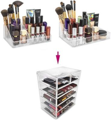 China Viable Luxury Multifunctional Transparent Clear Acrylic Plastic Lipstick Storage Box Cosmetic Makeup Organizer With Drawers for sale