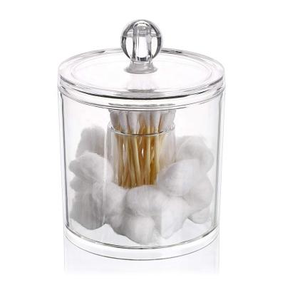 China Viable High Quality Transparent Round Makeup Acrylic Cotton Swab Storage Box With Lid Diamond Pattern for sale