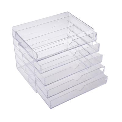 China Viable Hot Selling Transparent Plastic Jewelry Organizer Vanity Storage Box Makeup Style Drawer Box for sale