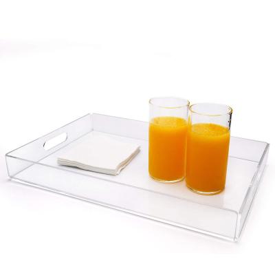 China Modern Rectangular ommercial Transparent Acrylic Large Serving Breakfast Tea Breakfast Tray Plastic Food Butler for sale