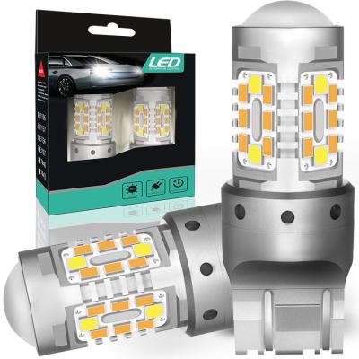 China DRL/Turn Signal Light HC-LIGHT 12v 24v 40smd 3020 Dual Color Coaster White Amber Yellow 3030 1157 3157 7443 car led bulbs for sale