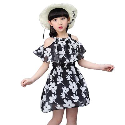 China Breathable Kids Clothing Girls Summer Dresses Casual Wear Puffy Dresses With White Flower Pattern for sale