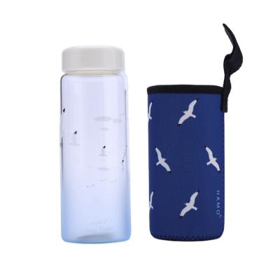 China WITH LID New Popular High End Glass School Kids Cup Glass Water Bottle With Heat Insulation Cloth Cover for sale