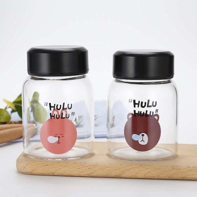 China WITH LID New Custom Unique Eco-friendly Drinking Glass 300ml Hot Water Bottle With Black Lid for sale