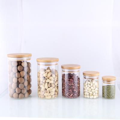 China WITH LID home use cute kitchen glass canisters kids water bottle glass jar with bamboo lid for sale