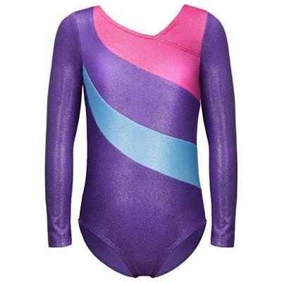 China Highly Wholesale Professional Girls Gymnastics Competition Spandex Long Sleeve Shiny Dancer Tights for sale