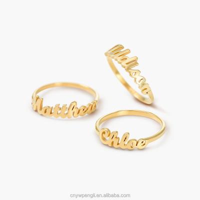 China FASHIONABLE Personalized Titanium Stainless Steel Name Ring ID Plate Ring 14k Gold Plated For Women for sale