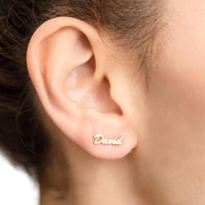 China Custom Personalized FASHIONABLE Name Stud Earrings Gold Plated Stainless Steel Women Name Plate Earrings Jewelry for sale