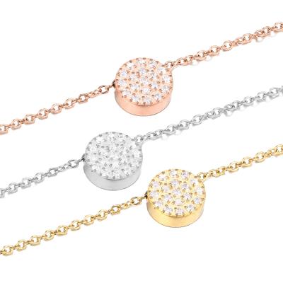 China FASHIONABLE Women Romantic Geometric Pendant Necklace Stainless Steel Zircon Circle Neck Chain Gold Plated for sale