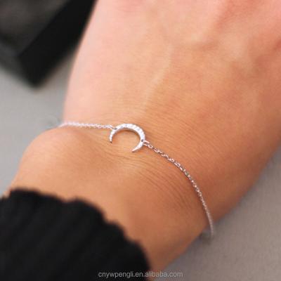 China Latest Designer Fashion Brands Jewelry 316L Stainless Steel Cute Bracelet Women Luxury Charm Moon Shaped Bangles for sale