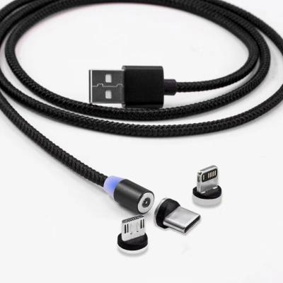 China Mobile Phone Charging Cable 3 in 1 360 Degree LED Magnetic Rotating Phone Cable For Micro Type C Magnet Charger iPhone USB Quick Charging Nylon Braided Cable for sale