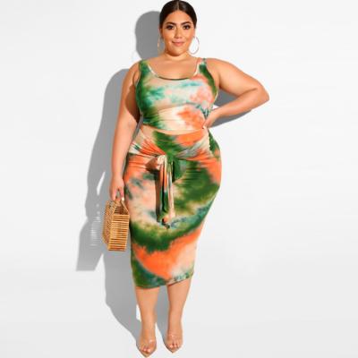 China 2021 Summer Sleeveless Casual Tie Dye Print Dress5Xl Outfits Plus Size Maxi Dresses Women for sale