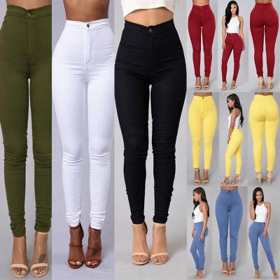 China Wholesale Color Elastic Embroidery Slim Candy Tight Women's Pants and Trousers Pencil Jeans for sale