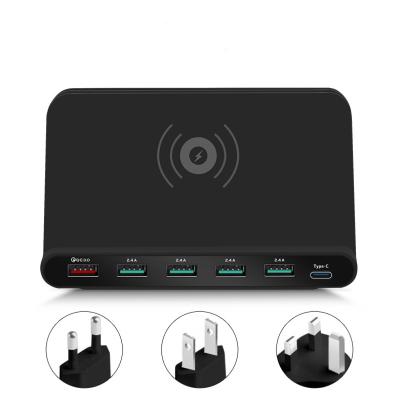 China New Arrival QC 3.0 Fast Charging QC 3.0 USB Ports Qi Charger 6 Ports Family Multi Wireless Charging Station Mobile Phone Tablet MP3 GPS for sale