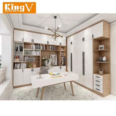 China (Size) Italian Design Custom Adjustable Modern Luxury Wooden Book Shelves Customized Cabinet With Glass Door KINGV for sale