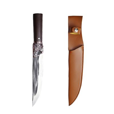 China Carbon Steel Fish Bone Knife 4Cr13 Stainless Steel Chef Knife Sharp Sharp Wood Handle Leather Meat Leather Wrapping for sale