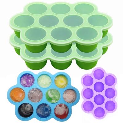 China Reusable Folding Tray Container With Cover Lid Freshness Preservation Hot Selling 10 Cavity Large Baby Silicone Food Storage Freezer Ice Cube Box for sale