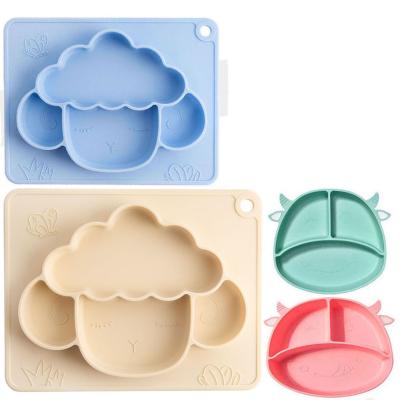 China Baby Disposable Silicone Plates Sheep Cow Bpa Free Suction Toddler Feeding Kids Divided Dish Tray Food Feeding Plate Dinner Place Mat Set for sale