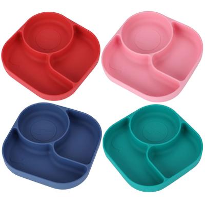 China Disposable Dish Tray Suction Plates Three Divided Toddler Kids Silicone Dinner Place Mat Baby Kids Infant Feeding Divider Dish for sale