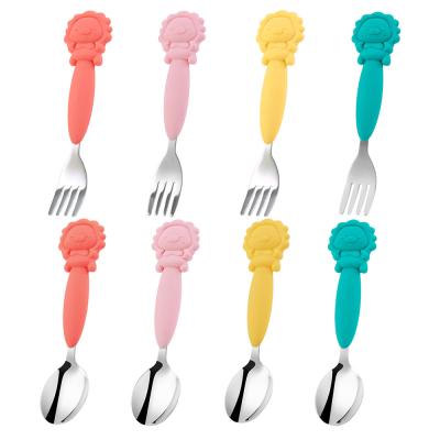 China 100% Silicone Disposable Baby Fork and Spoon Set Training Utensils Babies 1 for Ages 6 Months First Infant Self Training Infant Feeding Set utensils for sale