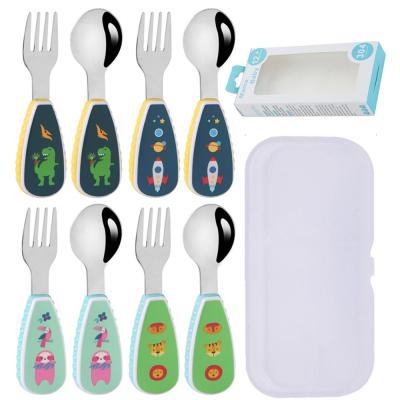 China Baby Utensils Disposable Spoons And Forks Sets With Toddler Case Box Flatware Feeding Children Kids Training Tableware Silverware Fork Spoon Set for sale