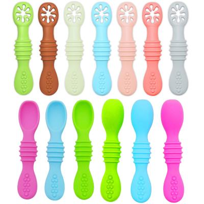 China Disposable Baby Led Weaning Silicone Spoon Early Stage Training Self-Feeding Set Spoons For Self Feeding To 6-Months Stick Friendly BPA Free for sale