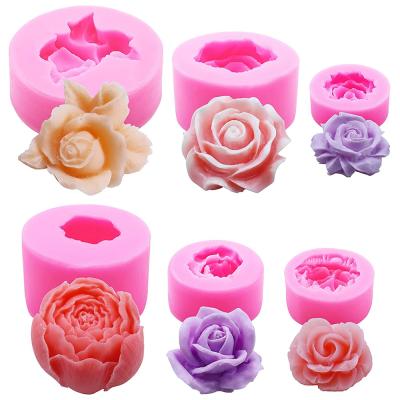 China Disposable Silicone 3d Rose Flower Fondant Mold Set Bloom Mold for Candle Soap Making Peony Molds for Chocolate Cupcake Dessert Decorating for sale