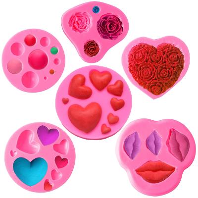 China Disposable Valentine Cake Fondant Molds Set Valentines Theme Silicone Chocolate Candy Mold For Cupcake Polymer Clay Crafting Project for sale