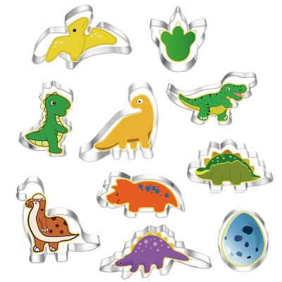 China Disposable Bakeware Kitchen 3d Cartoon Dinosaur 430 Stainless Steel Cookie Cutters 10pcs/set Cookie Cutter Baking Tools for sale