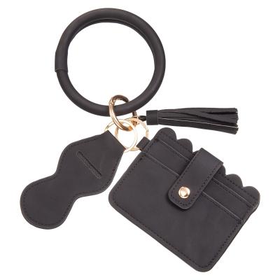 China Stored Key Chain Leather Bracelet Key Chain Wallet Bracelet Purse Lipstick Stick Holder Pouch PU Tassel Bag Card Bag Leather Wristlet for sale